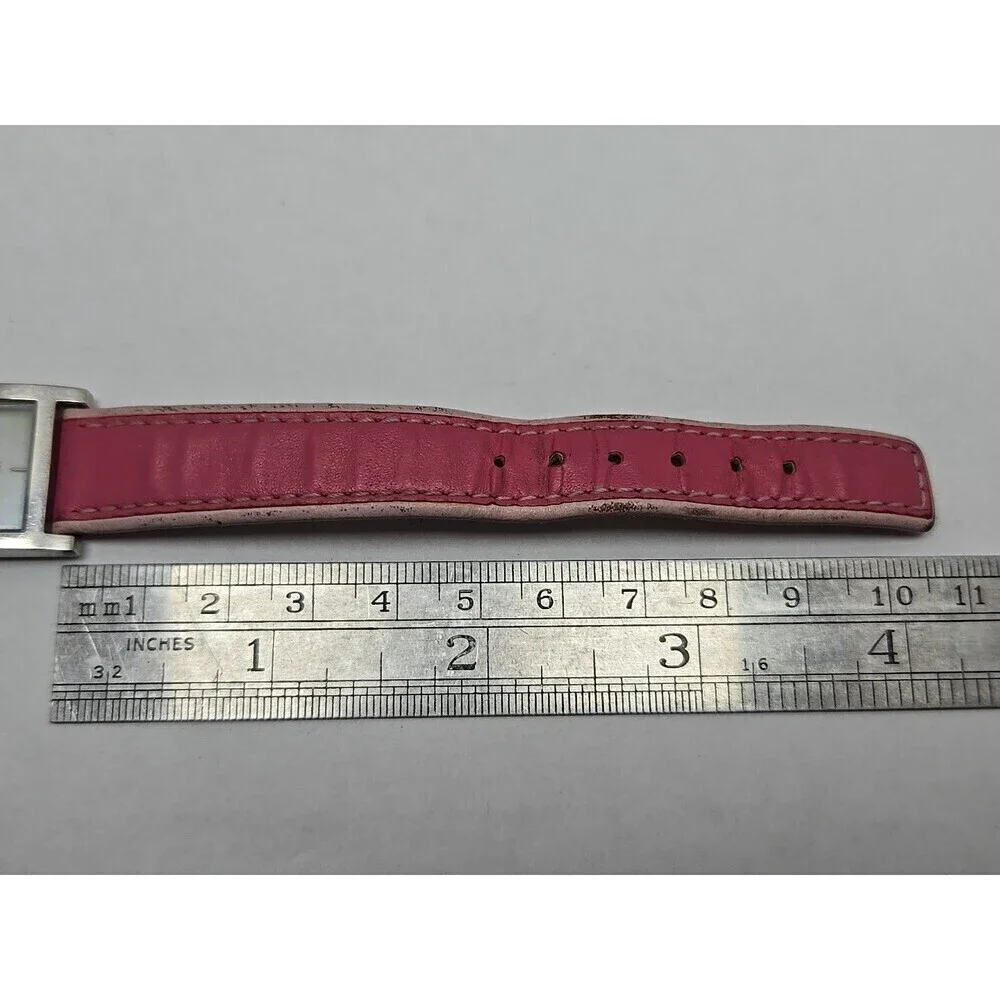 Skagen 528SSLP Women Square Watch Pearl Pink Leather Stainless Steel New Battery